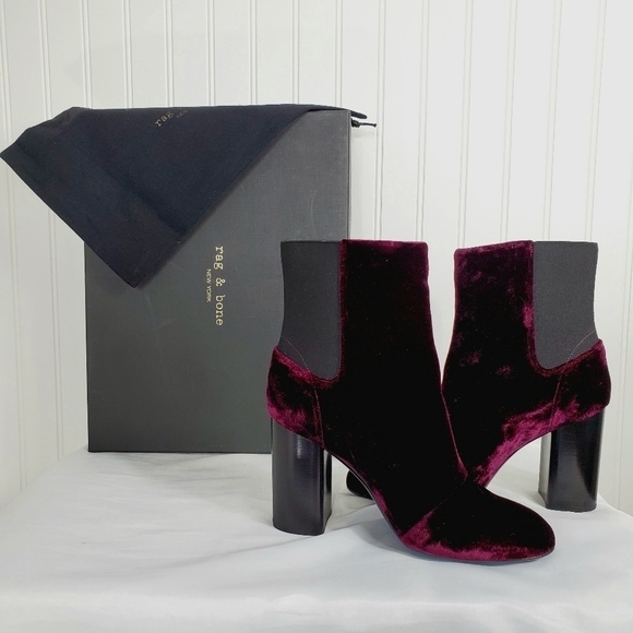 Rag AND BONE AGNES RED VELVET CHELSEA BOOT NEW - Picture 13 of 16